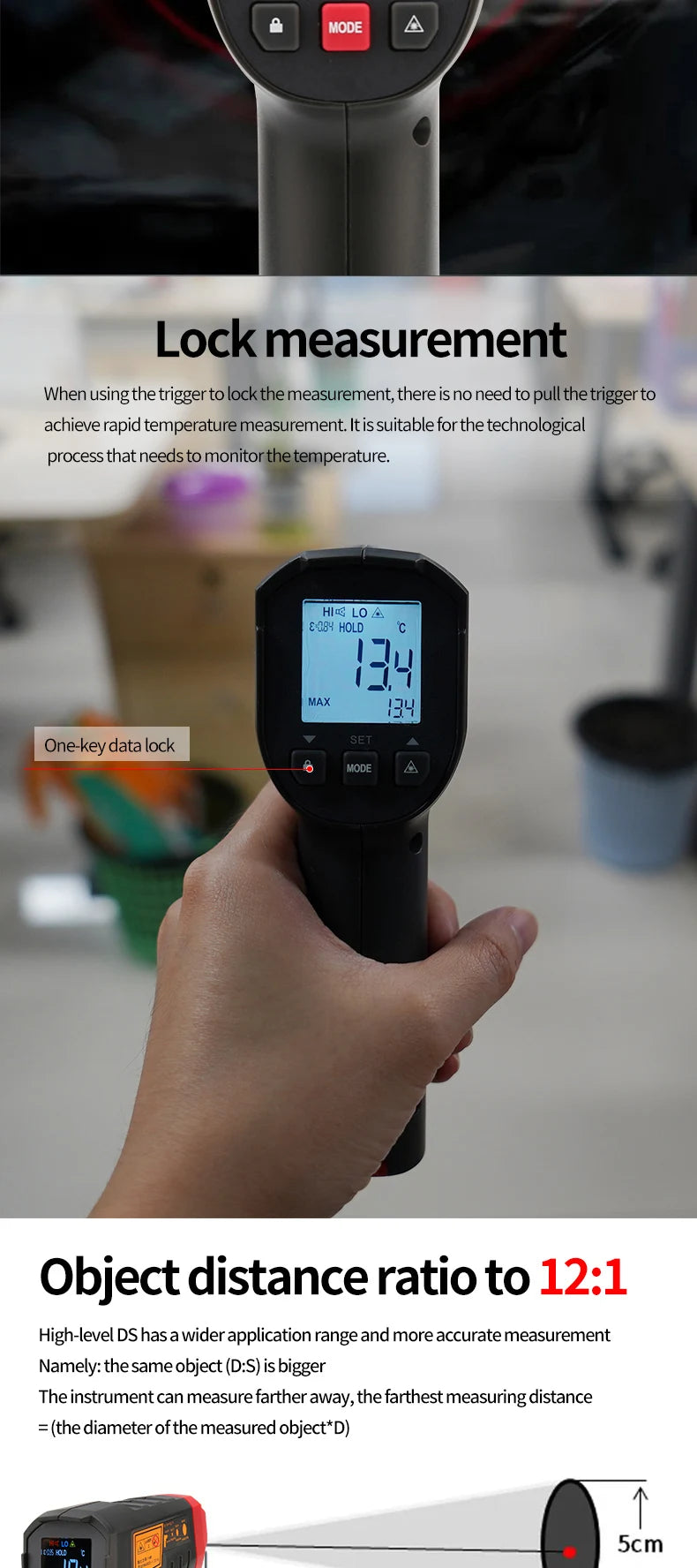 UNI-T UT306S UT306C Digital Thermometer Non Contact Household Industrial Infrared Laser Temperature Tester Meter Gun -50℃-500℃