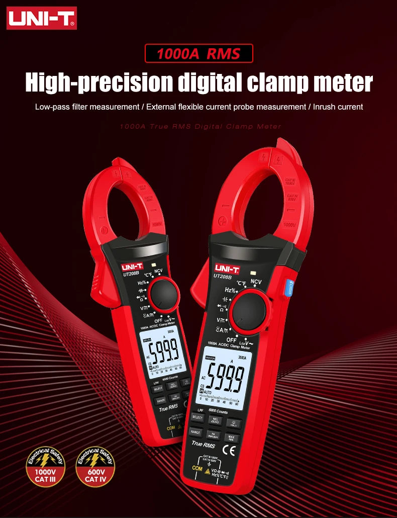 UNI-T 1000A True RMS Digital Clamp Meter 1000V AC DC Voltmeter Pliers Ammeter UT206B UT207B UT208B Inrush Current LPF ACV Test