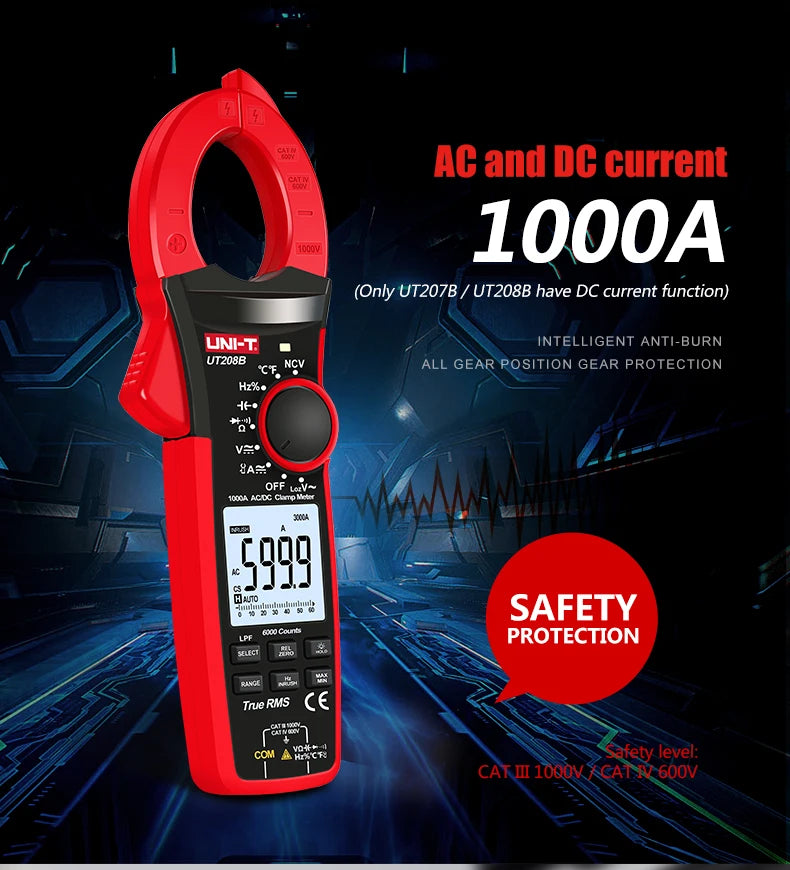UNI-T 1000A True RMS Digital Clamp Meter 1000V AC DC Voltmeter Pliers Ammeter UT206B UT207B UT208B Inrush Current LPF ACV Test