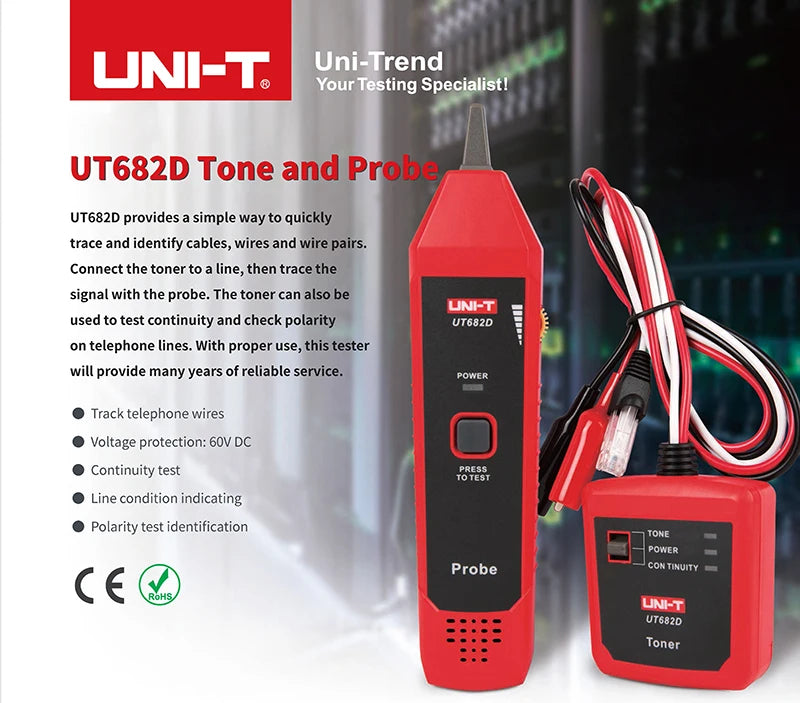 UNI-T UT682 Series Wire Tracker Toner Probe Telephone Line Network Cable  Ethernet LAN Tester Calibration Detector Line Finder