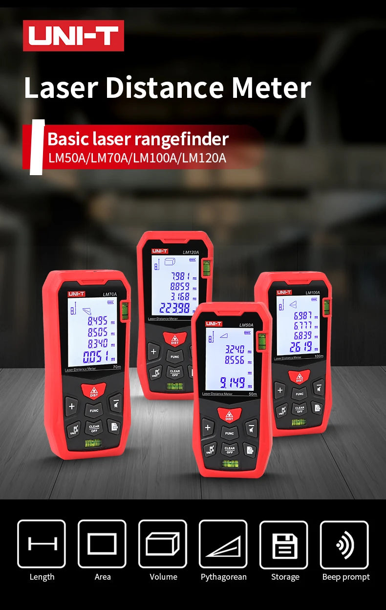 UNI-T Laser Rangefinder LM50A LM70A LM100A LM120A Laser Distance Meter Digital Range Finder Tape Measure