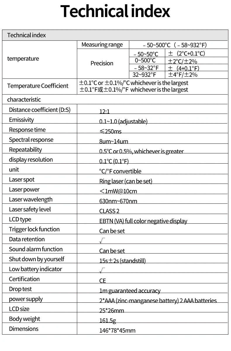 UNI-T UT306S UT306C Digital Thermometer Non Contact Household Industrial Infrared Laser Temperature Tester Meter Gun -50℃-500℃