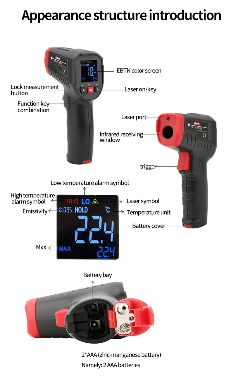 UNI-T UT306S UT306C Digital Thermometer Non Contact Household Industrial Infrared Laser Temperature Tester Meter Gun -50℃-500℃
