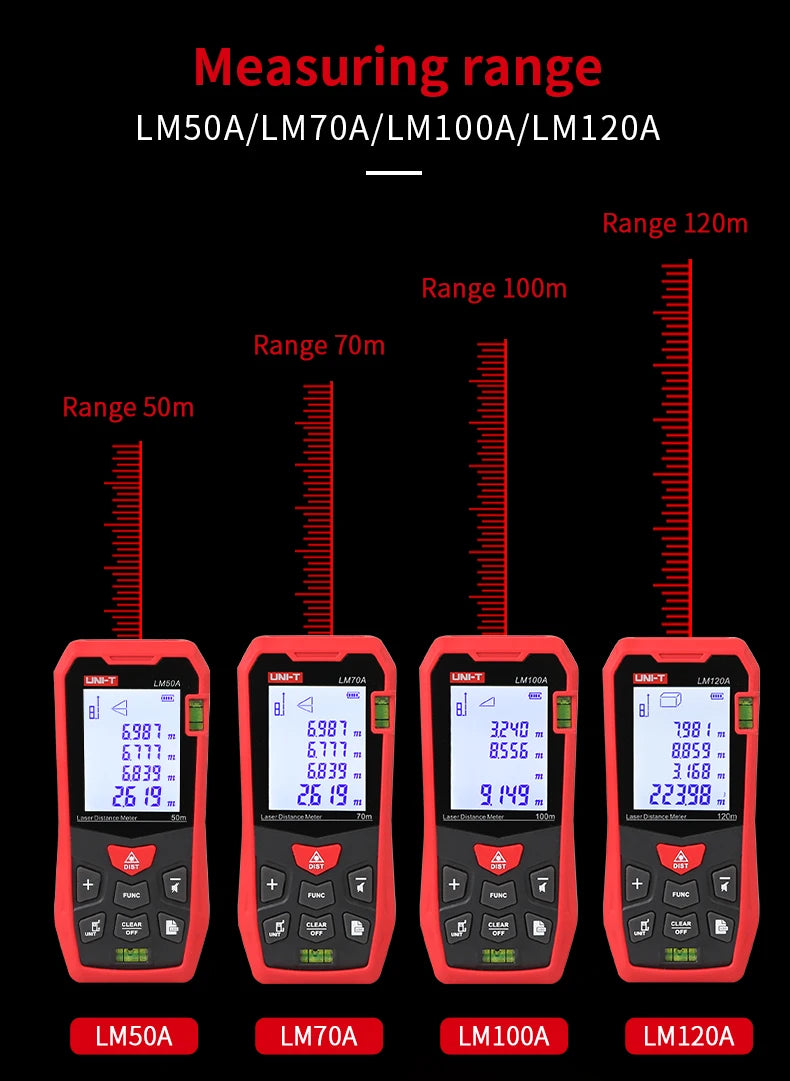 UNI-T Laser Rangefinder LM50A LM70A LM100A LM120A Laser Distance Meter Digital Range Finder Tape Measure