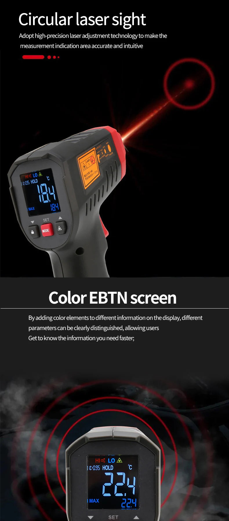UNI-T UT306S UT306C Digital Thermometer Non Contact Household Industrial Infrared Laser Temperature Tester Meter Gun -50℃-500℃