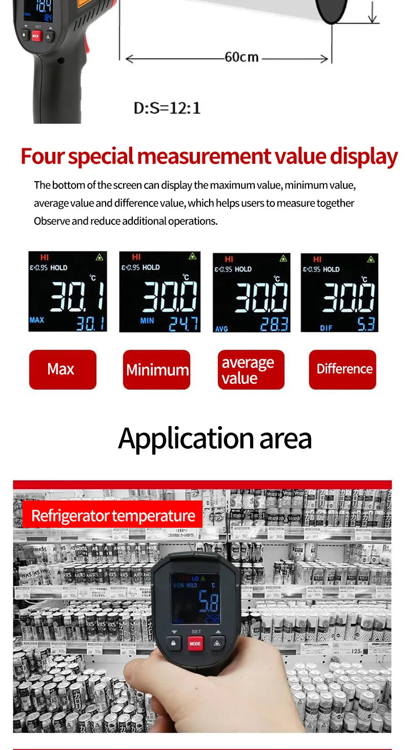 UNI-T UT306S UT306C Digital Thermometer Non Contact Household Industrial Infrared Laser Temperature Tester Meter Gun -50℃-500℃