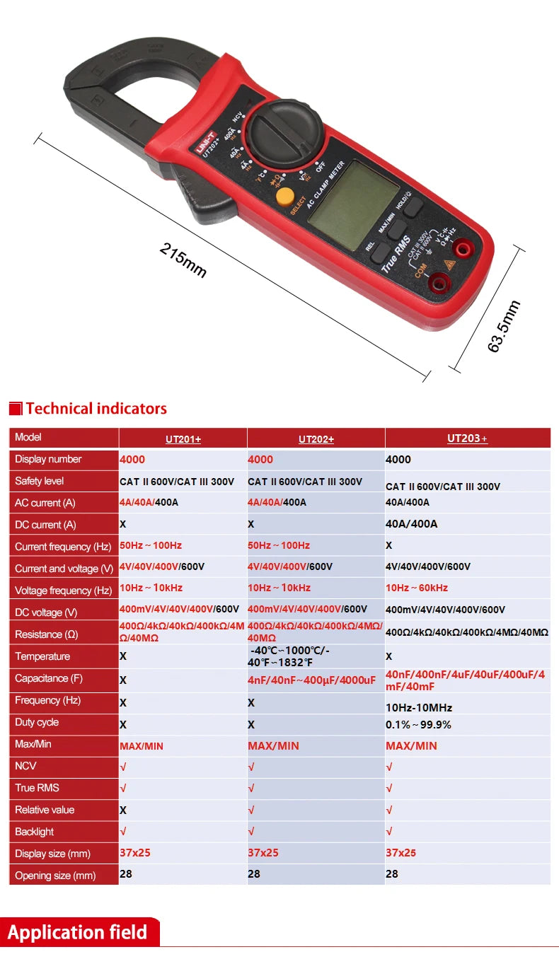 UNI-T Clamp Meter UT201 UT202 UT202A UT203 UT204 Plus Digital  Multitester