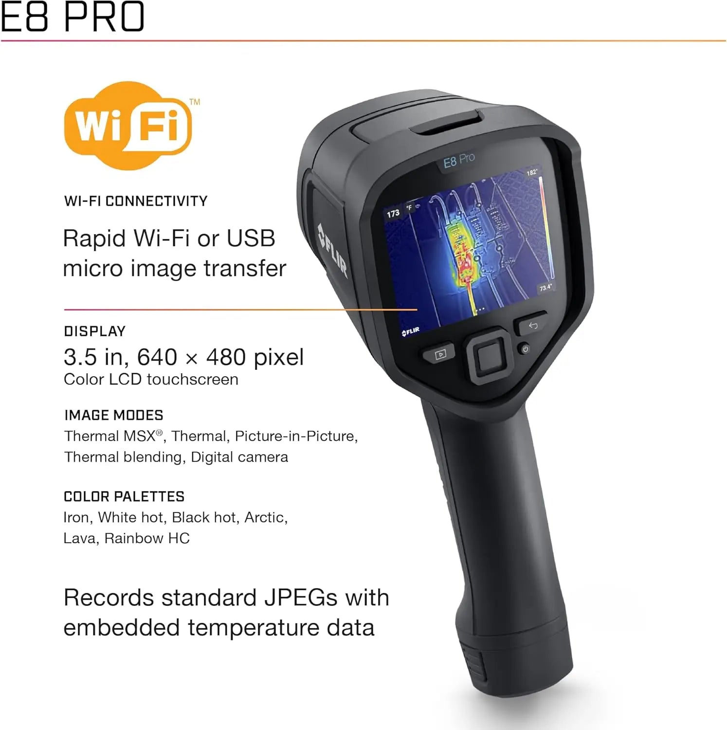 FLIR E8 Pro Commercial Thermal Imaging Camera High Resolution Infrared With Wifi And FLIR Ignite Cloud