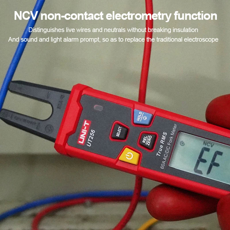 UNI-TUT256 60A AC DC Current Fork Meter UT256 True RMS Amperometric Clamp Meter Digital Ammeter NCV Test