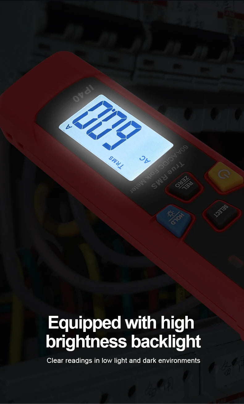 UNI-TUT256 60A AC DC Current Fork Meter UT256 True RMS Amperometric Clamp Meter Digital Ammeter NCV Test