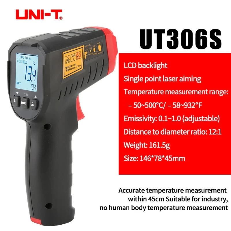UNI-T UT306S UT306C Digital Thermometer Non Contact Household Industrial Infrared Laser Temperature Tester Meter Gun -50℃-500℃