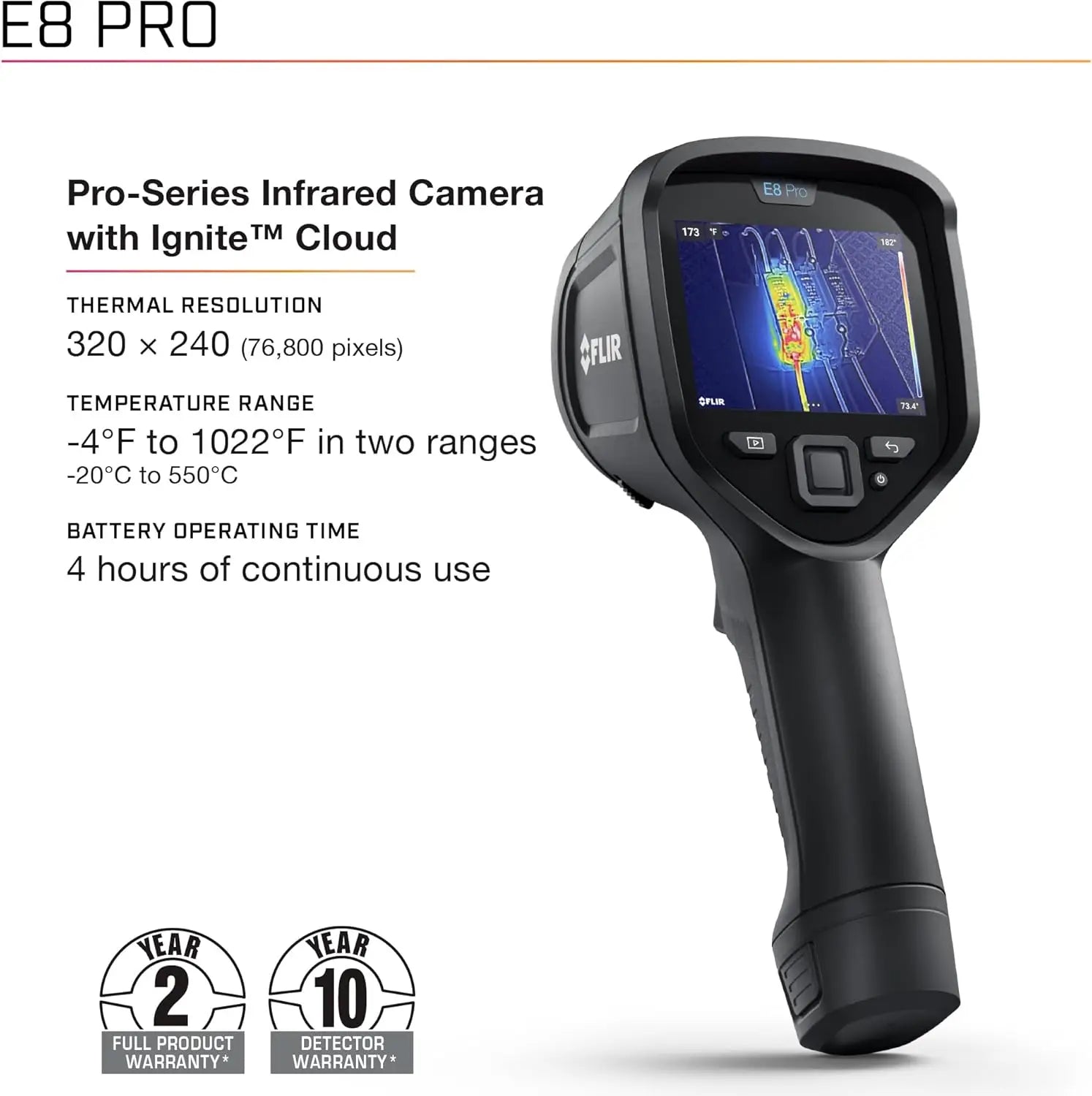 FLIR E8 Pro Commercial Thermal Imaging Camera High Resolution Infrared With Wifi And FLIR Ignite Cloud