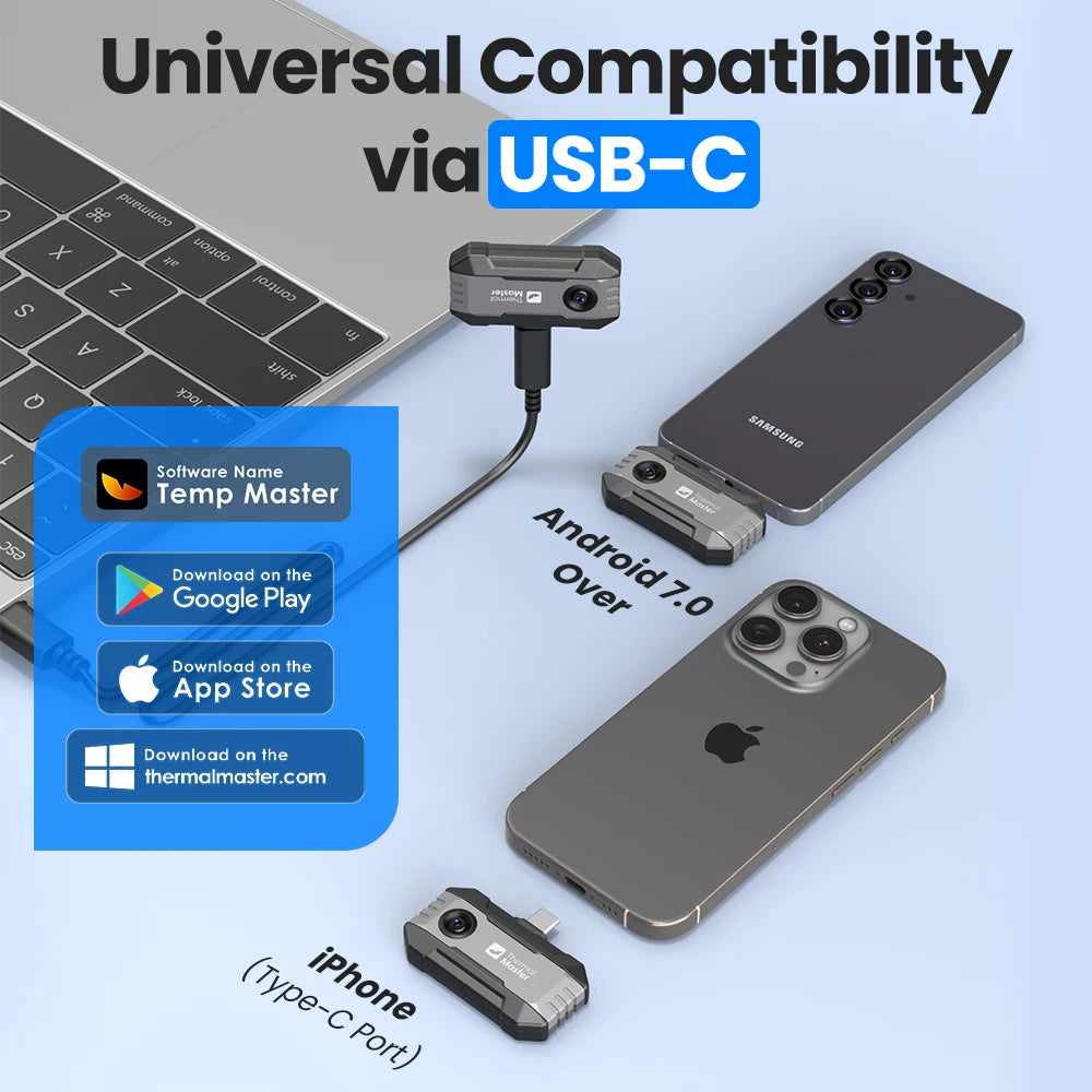 P1 thermal camera 320*240 X³IR Resolution for ios and Android Phone 600℃ High Temp Measurement Range 25Hz for Hvac Inspect