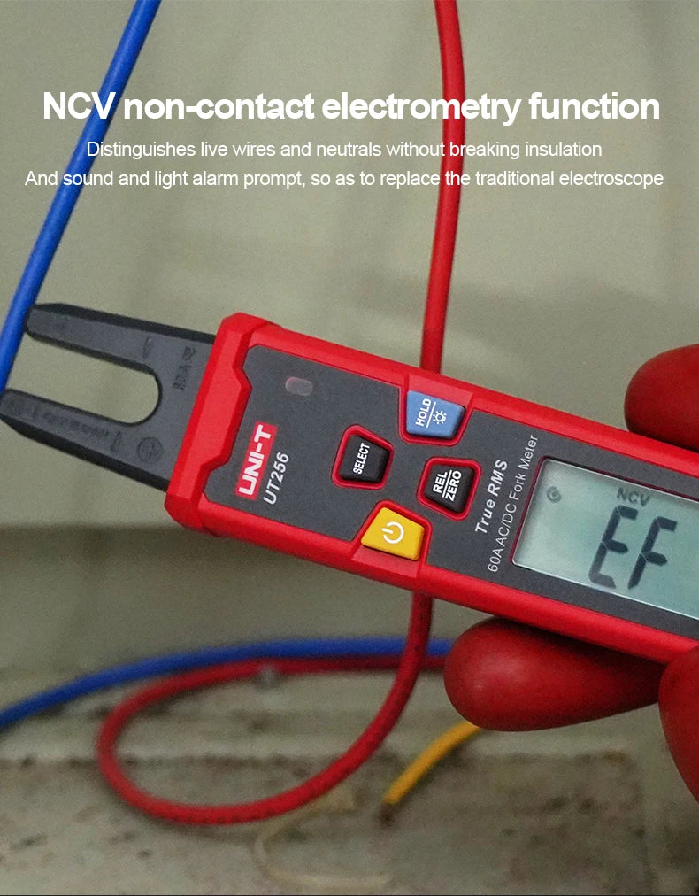 UNI-TUT256 60A AC DC Current Fork Meter UT256 True RMS Amperometric Clamp Meter Digital Ammeter NCV Test