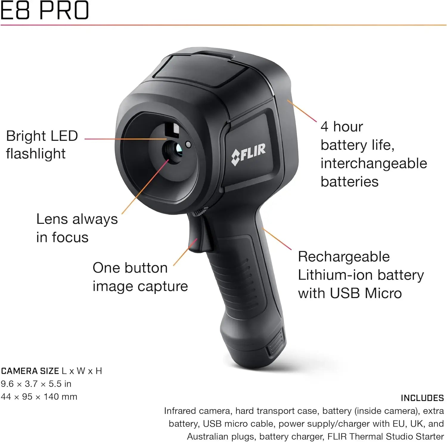 FLIR E8 Pro Commercial Thermal Imaging Camera High Resolution Infrared With Wifi And FLIR Ignite Cloud