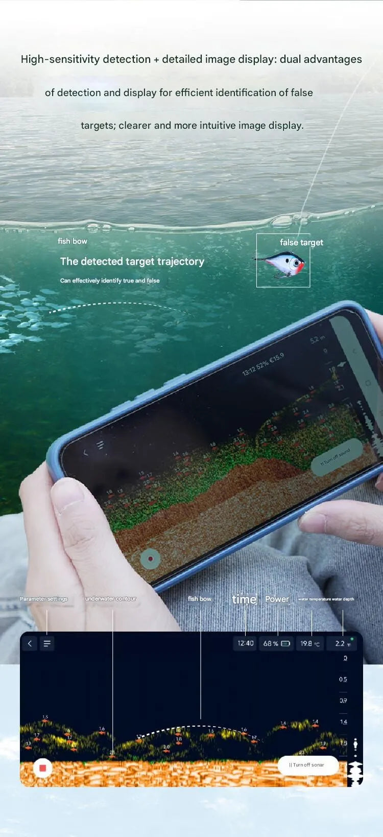 HIKMICRO Durable Wireless Sonar  Ultrasonic Fish Detector Underwater High-Definition Night Vision Fishing
