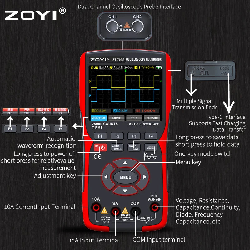 ZT-703S Dual-channel Oscilloscope Digital Multimeter 3in1