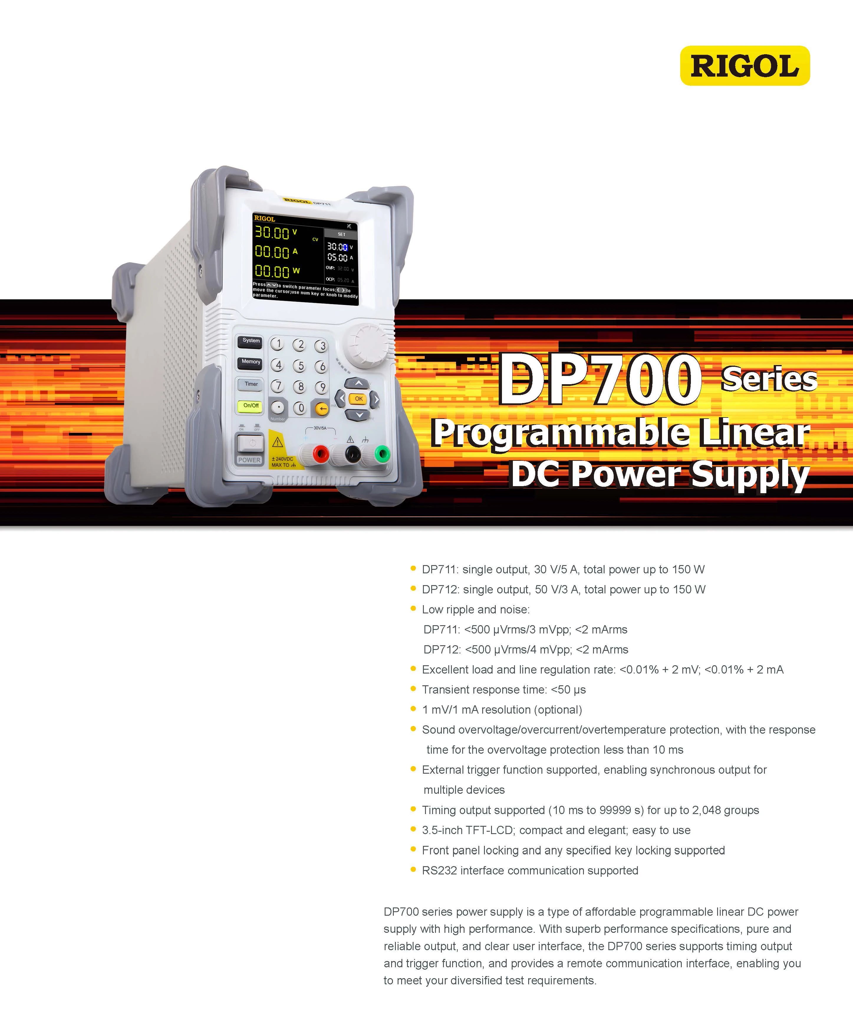 RIGOL DP700 Series DP711:30V/5A，DP712:50V/3A
