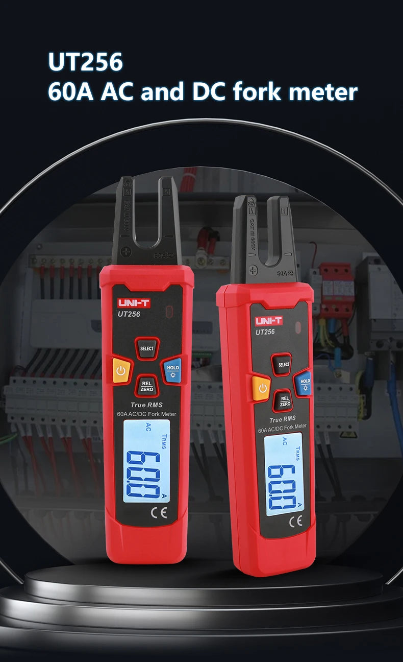 UNI-TUT256 60A AC DC Current Fork Meter UT256 True RMS Amperometric Clamp Meter Digital Ammeter NCV Test
