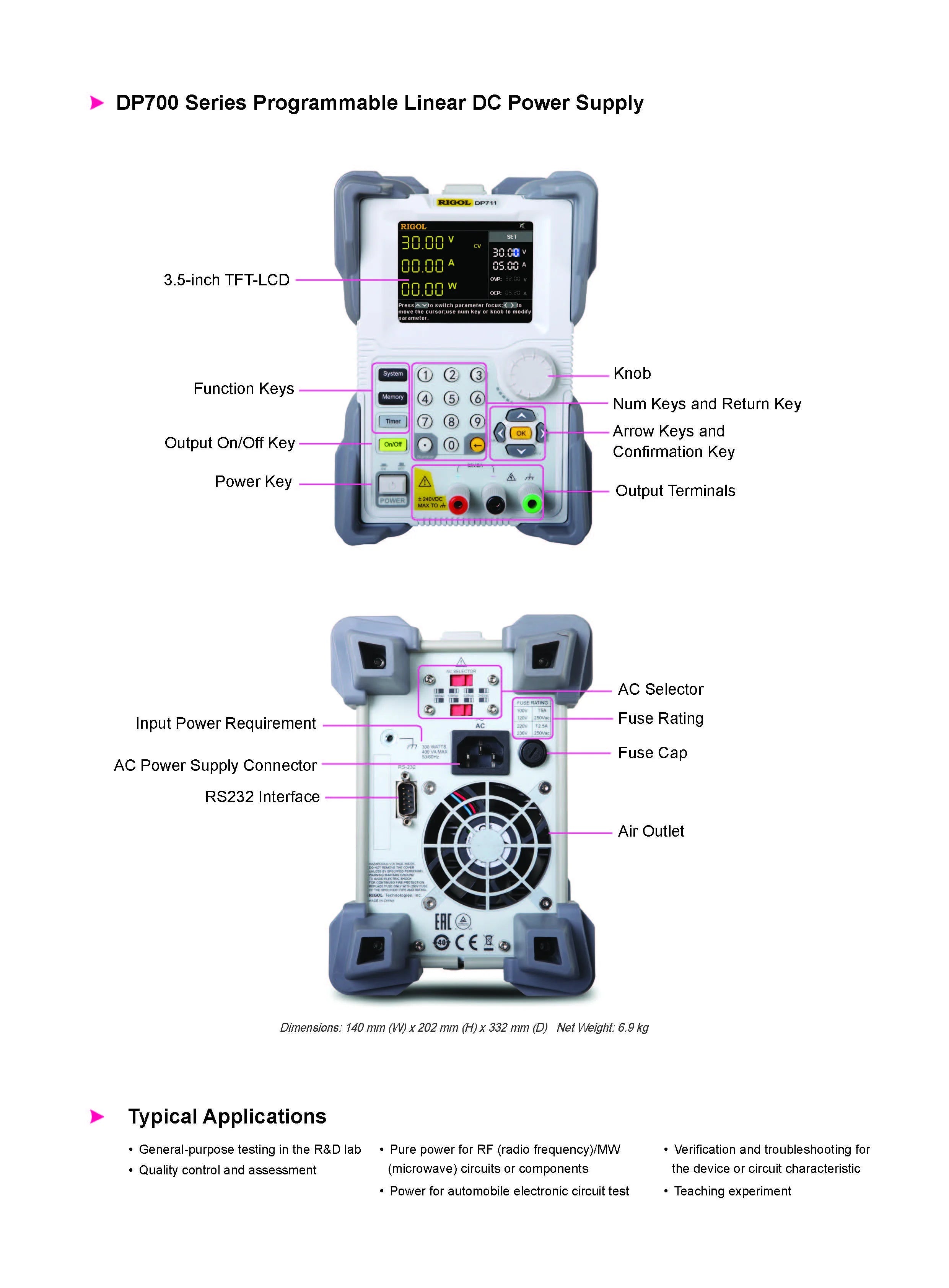 RIGOL DP700 Series DP711:30V/5A，DP712:50V/3A